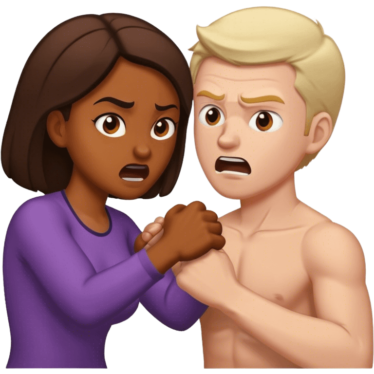 Brown skin woman white man tussling emoji