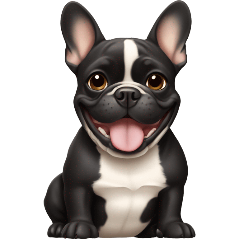 Black and tan colored French bulldog smiling emoji