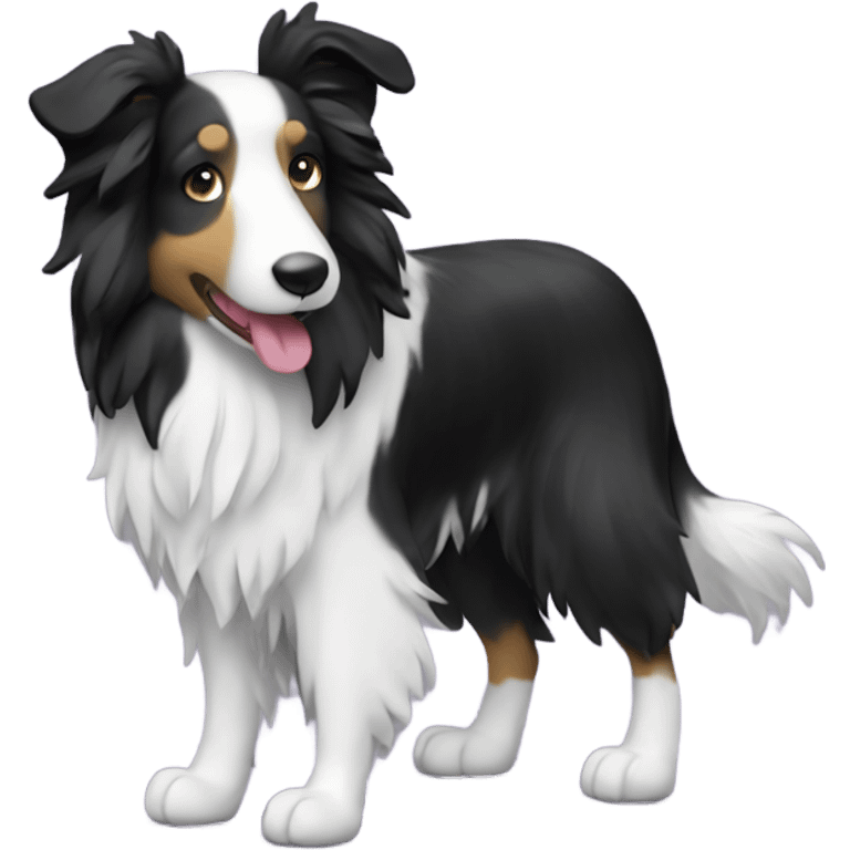 Black and white collie dog with curly spring tail emoji