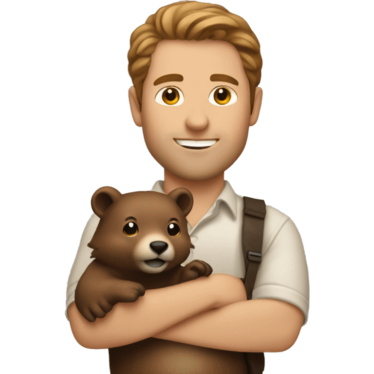 White Man with brown hair holding beaver emoji