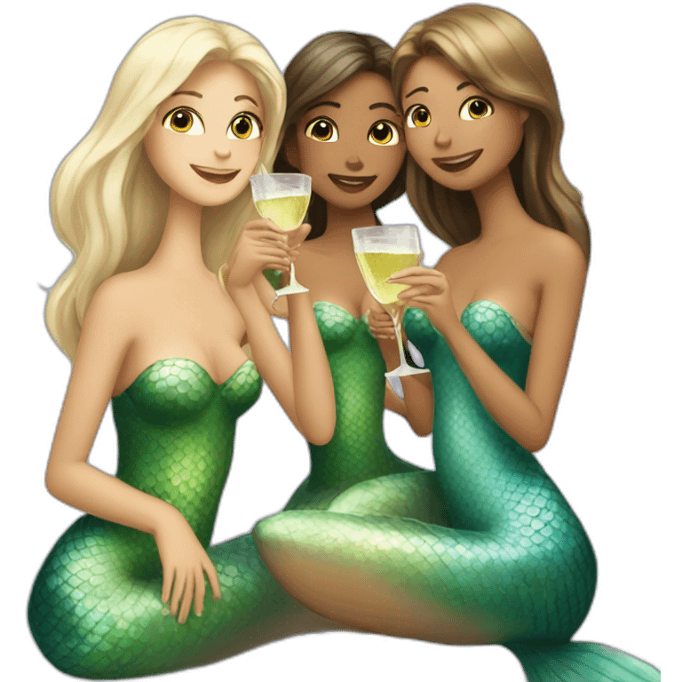 Three mermaids drinking champagne emoji