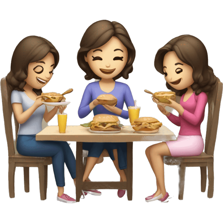 Mujer con amigas comiendo emoji