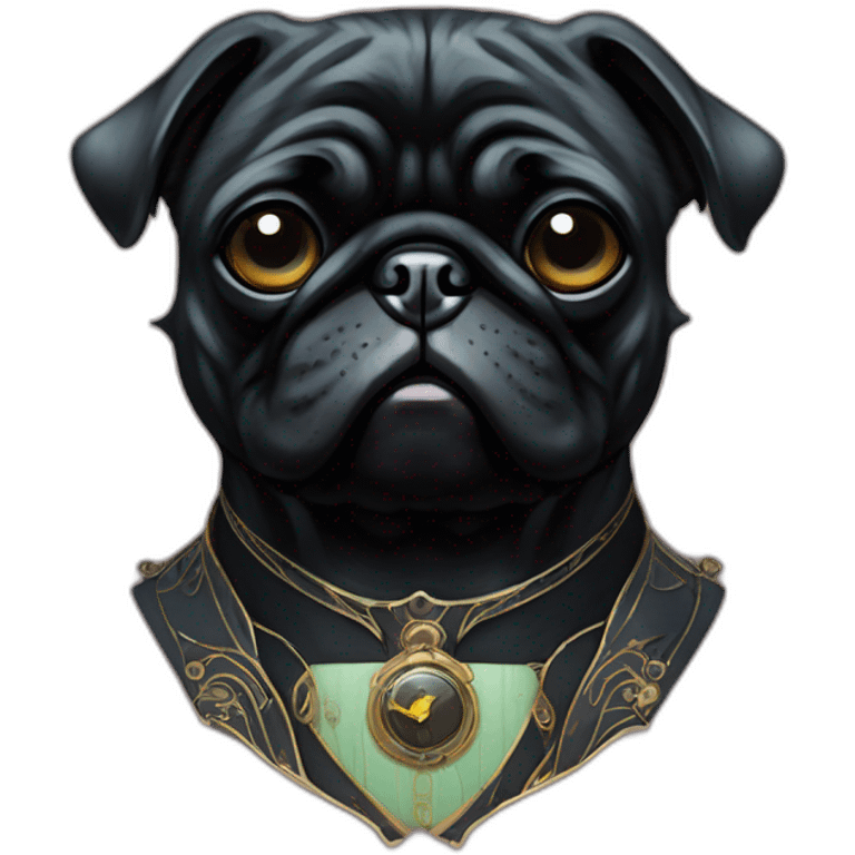 A cyberpunk black pug in Art Nouveau style during 1910 emoji