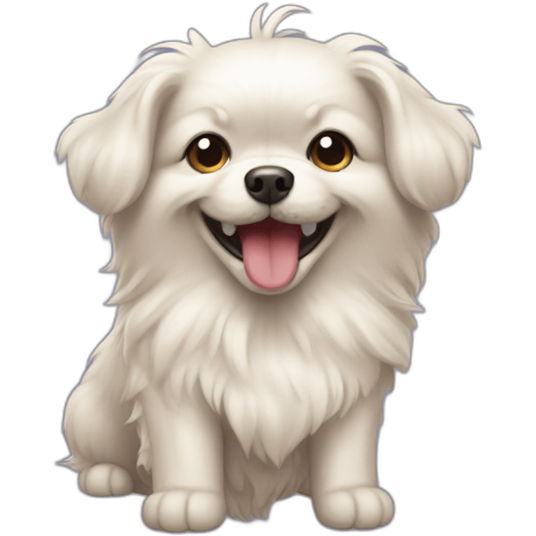 A Maltese cross spitz who's laughing his head off emoji