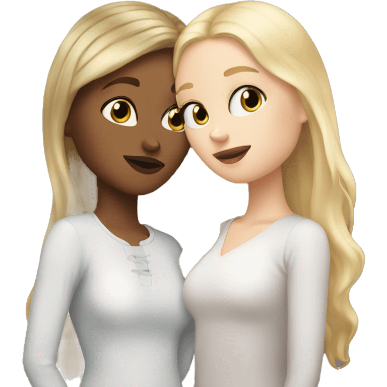 white girl with blonde hair kissing white brunette girl emoji