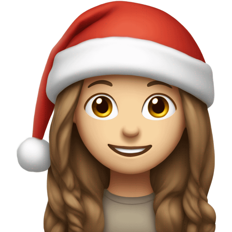 White skinned girl with long brown straight hair with a Santa hat on smiling emoji