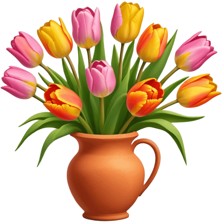 Bouquet of orange, pink, and yellow tulips in terracotta vase emoji