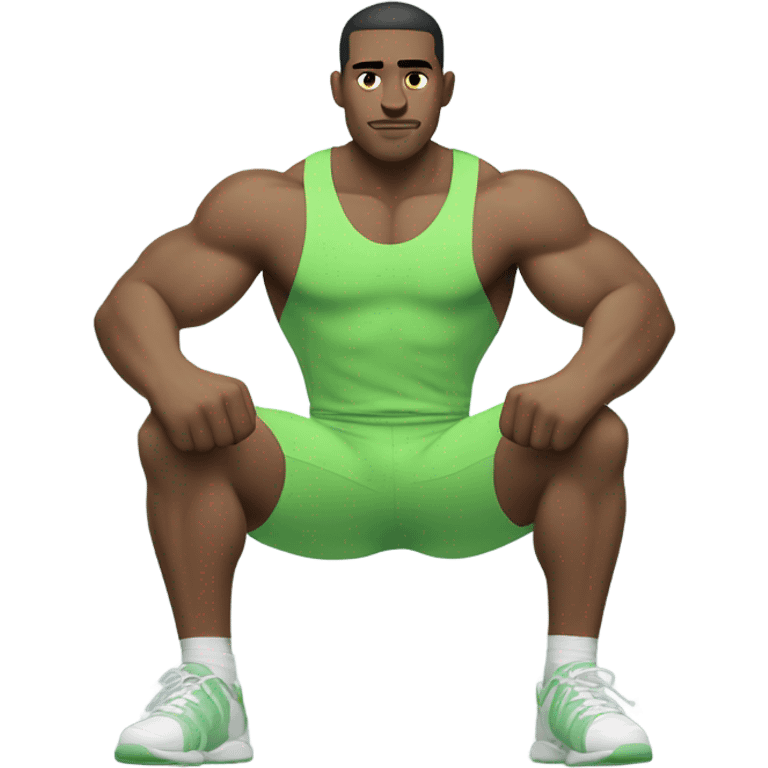 sport man sit showing muscles in light green clothes emoji