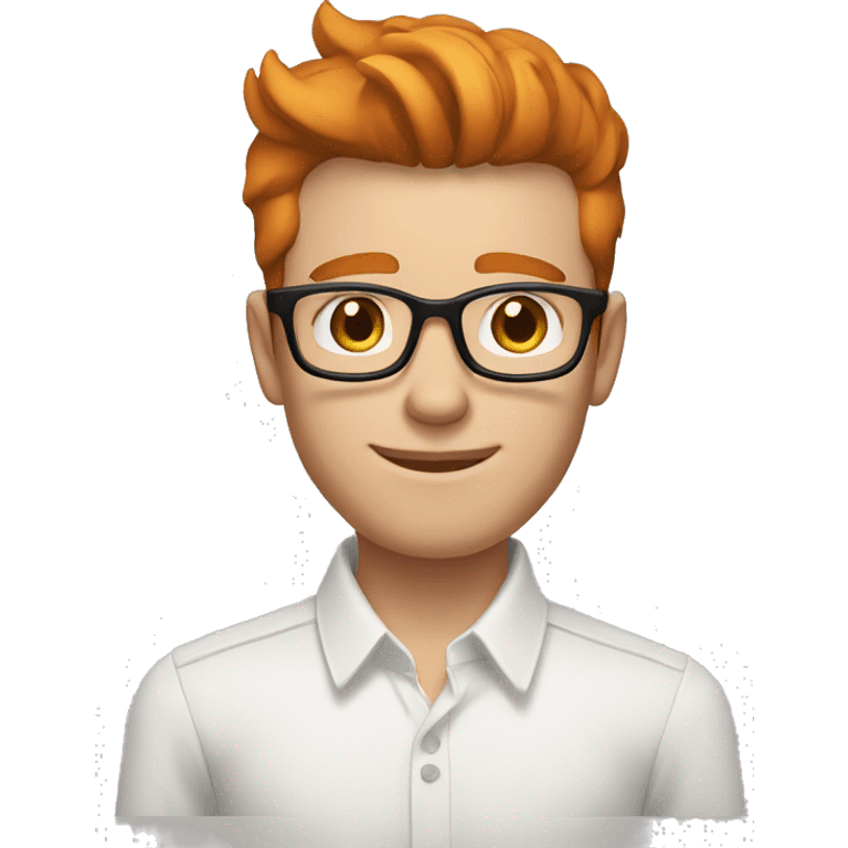 a guy with ginger coloured hair, spectacles,black coloured quiff hairstyle, wearing unbuttoned white shirt  emoji