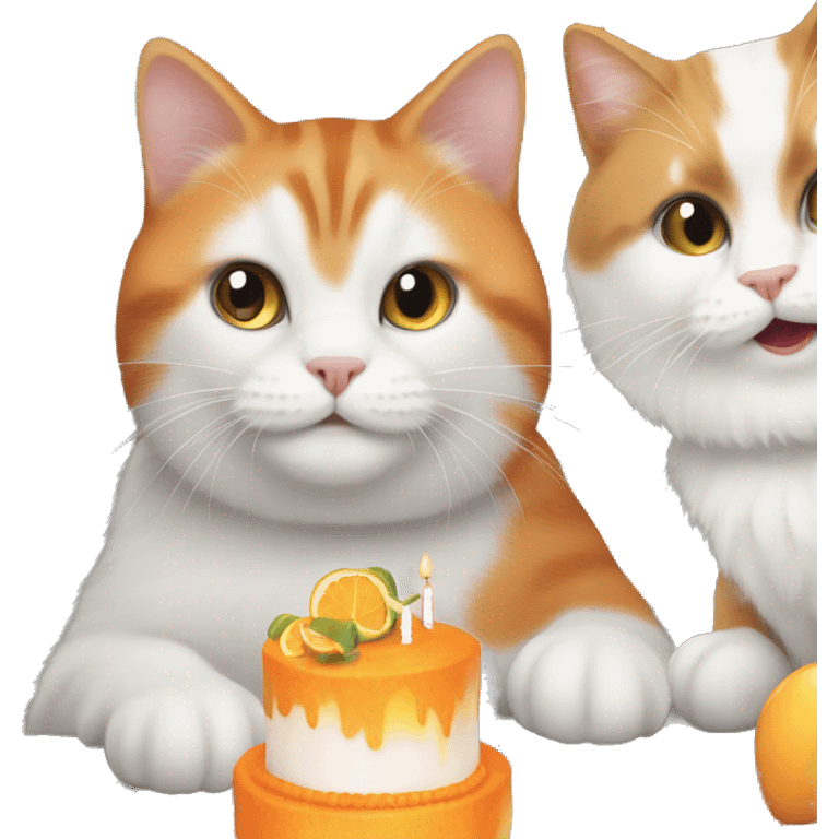 Orange cat, white and gray cat, gray and black cat birthday party emoji