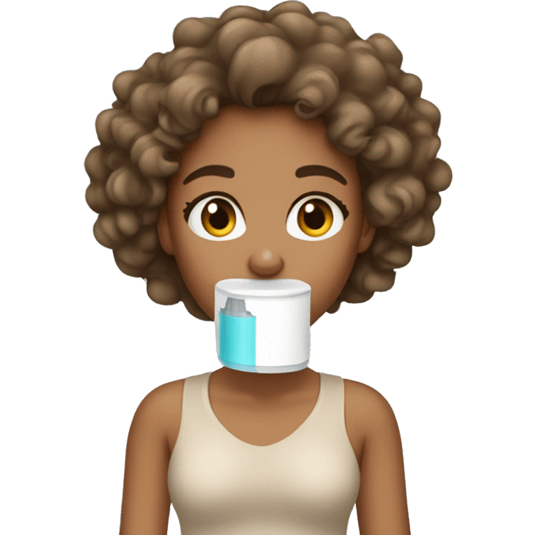 tan girl curly hair using inhaler  emoji