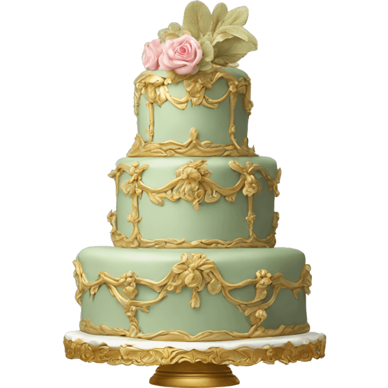 highly detailed sage and gold rococo cake emoji