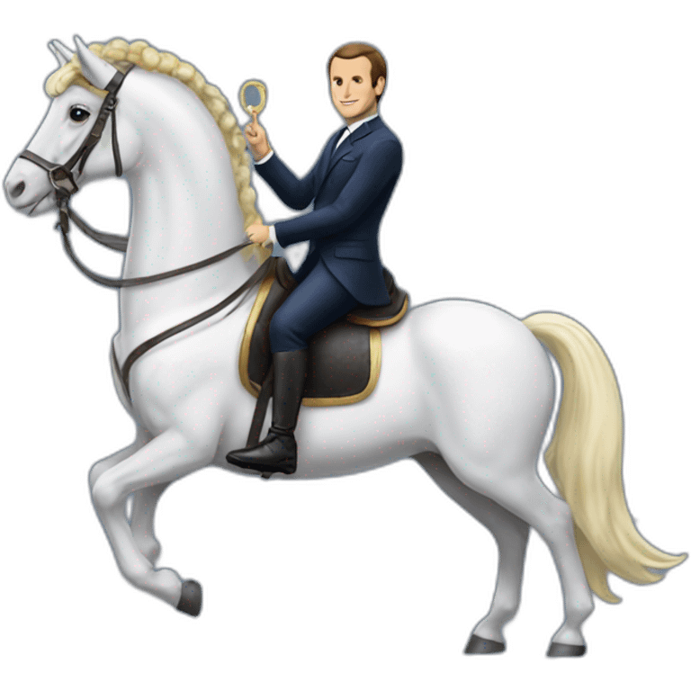 Macron sur une licorne emoji