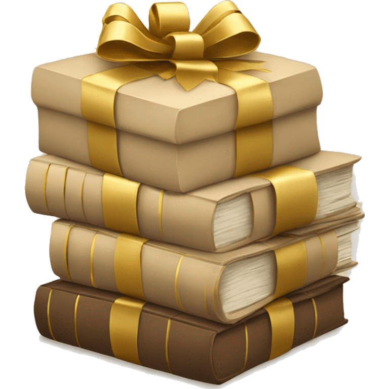 beige books stacked up and tied together by a golden bow emoji