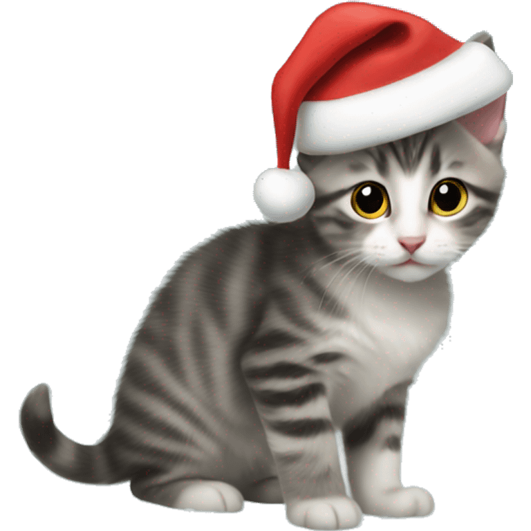 kitten in the snow with santa hat  emoji