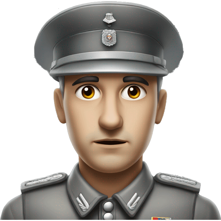 serious german soldier the middle of the XX century photorealistic gray uniform detailed face with wrinkles  emoji