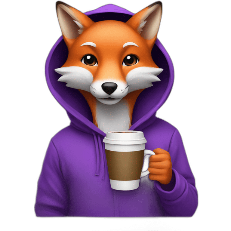 Fox in purple hoodi with coffe emoji