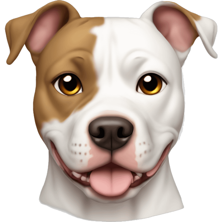 White American Staffordshire terrier with light brown patches by only her right ear  emoji