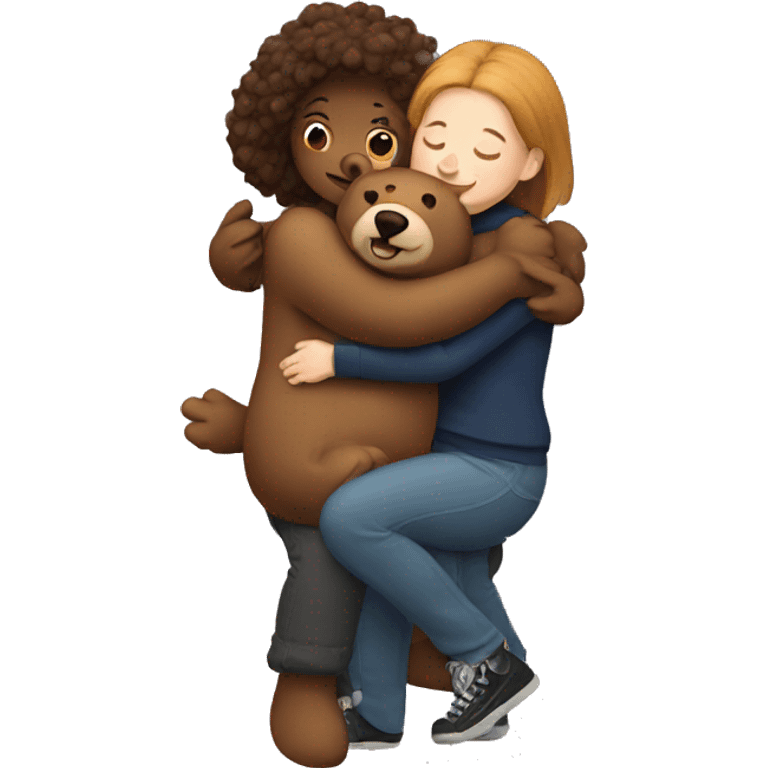 Two women hugging a bear emoji