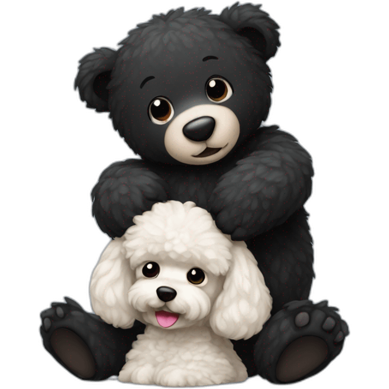 Black bear and poodle hugging emoji