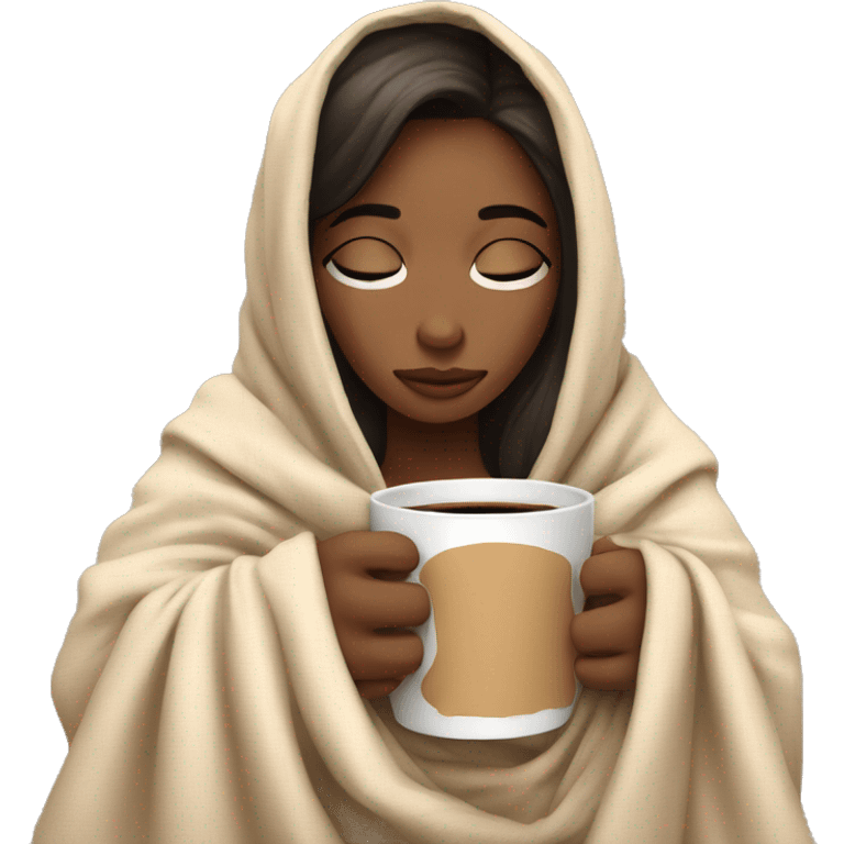 Girl inside a blanket sipping coffee eyes closed emoji