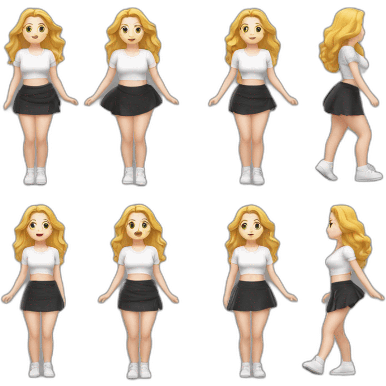 full-body-caucasian-curvy-beauty-наклоняется к земле-short-black-skirt-back-and-front-views-strong-wind-knickers-long-white-socks emoji