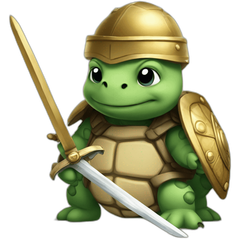 Franklin the tortle wearing a roman helmet and keeping a sword emoji