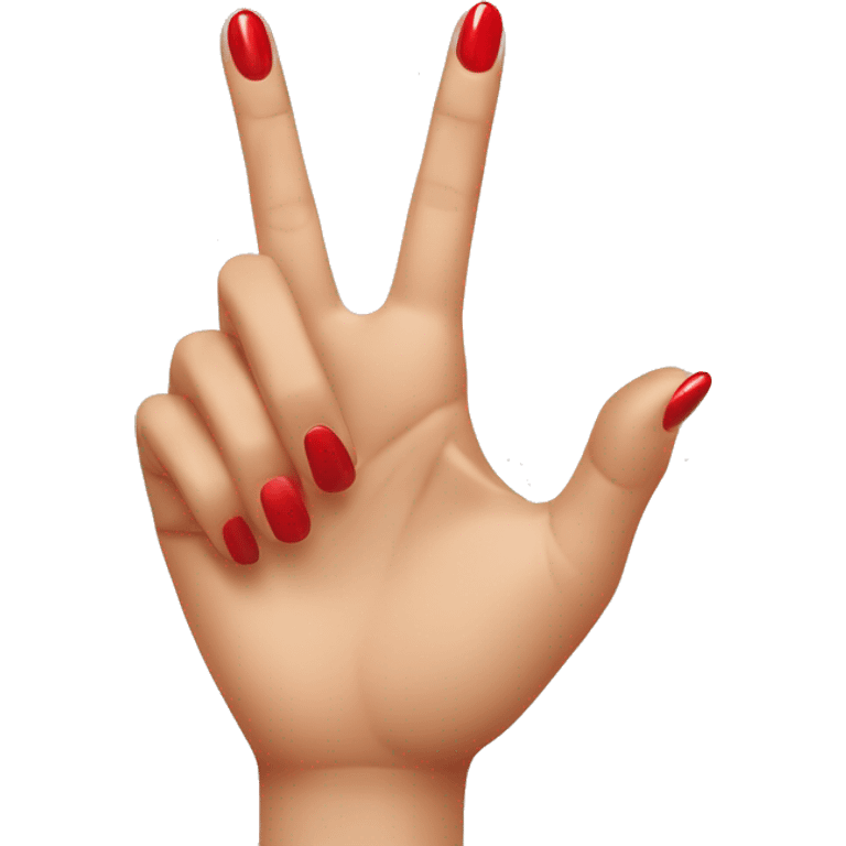 woman hand pointing index finger, red nail varnish. top of the hand is showing emoji