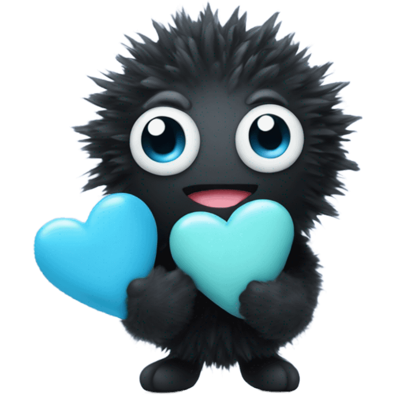 Soot sprite holding pastel blue heart emoji