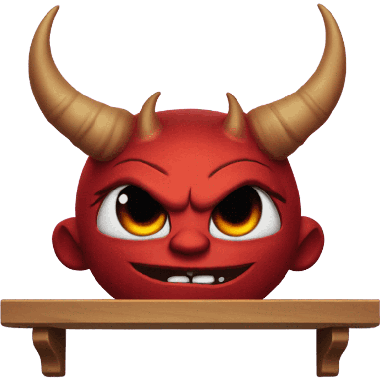 Red horned Satan doll laying on a shelf  emoji