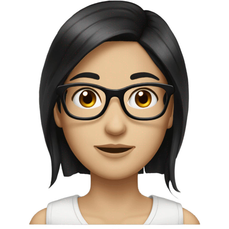 white skin, medium black hair, a girl, glasses emoji