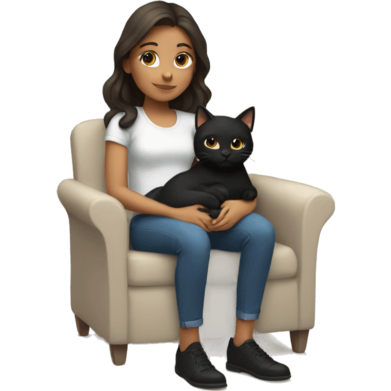 brunette girl with black cat on her lap emoji