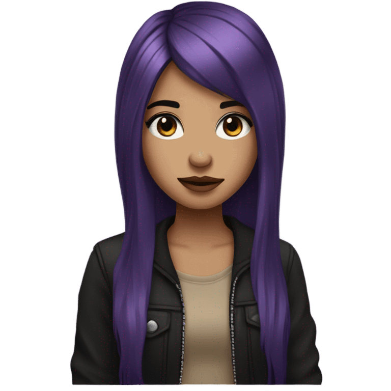 Dark Purple long hair girl tan black eyes emo makeup emoji