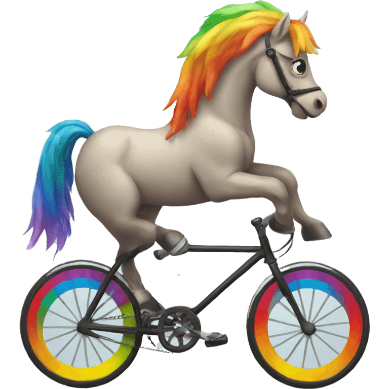 Horse with a rainbow mane riding a bicycle emoji