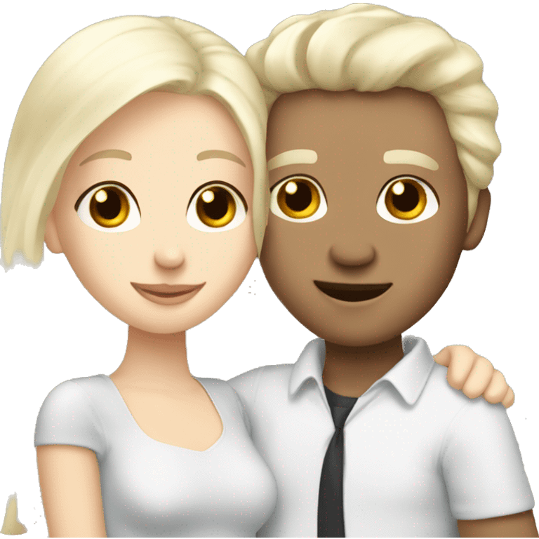 A black-haired white men hugs white blonde hair women emoji