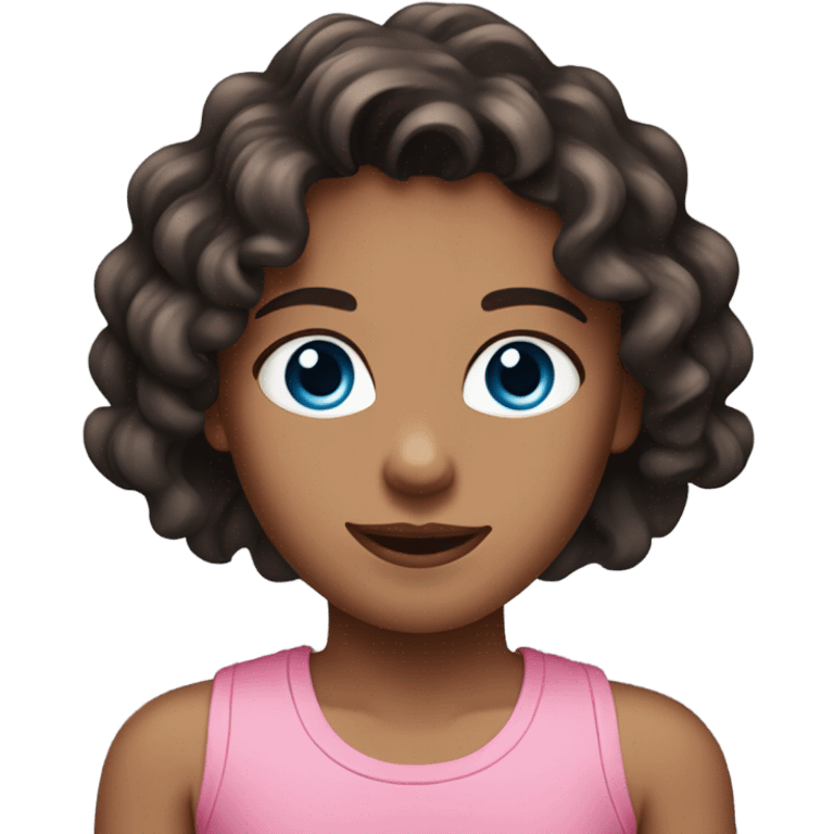 Girl with dark brown hair and blue eyes wavy hair pink tank top emoji