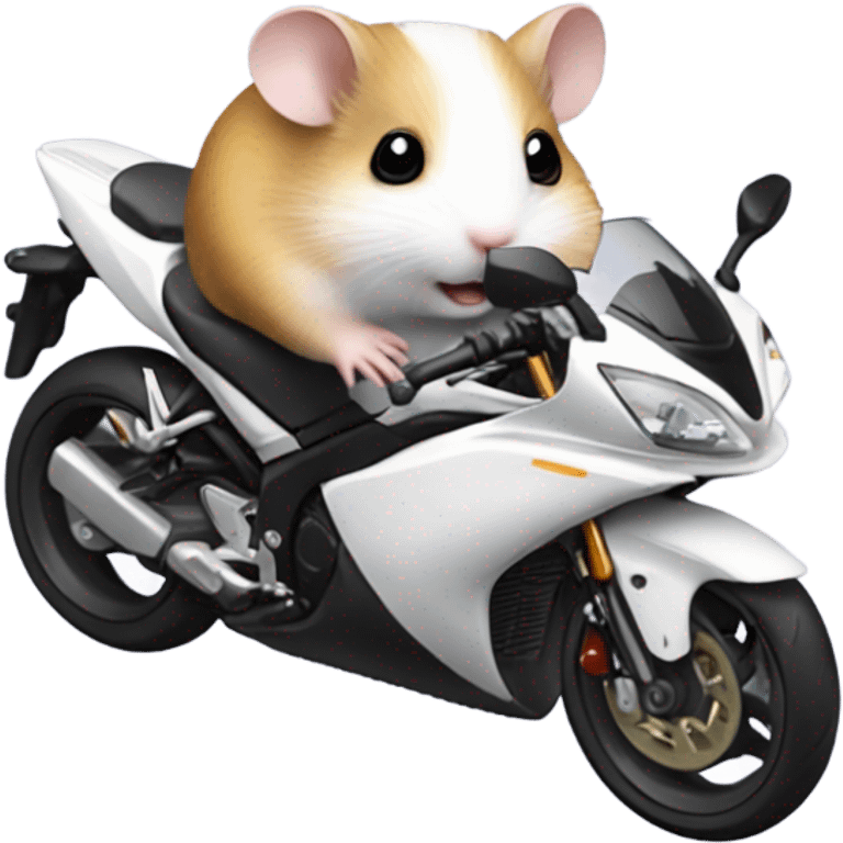 Hamster with Headset riding Yamaha-r3, which is all white emoji