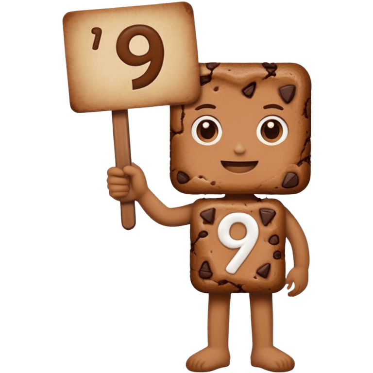 A food brownie holding up a sign with the number 9 on it emoji