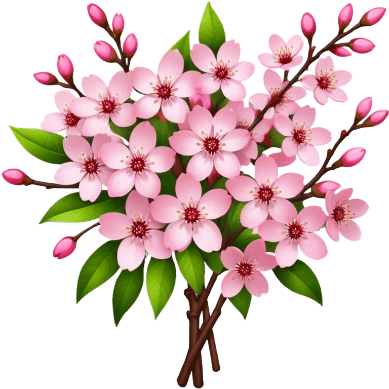 big bouquet Cherry Blossom, luxuriant, stem, leaf, bright emoji