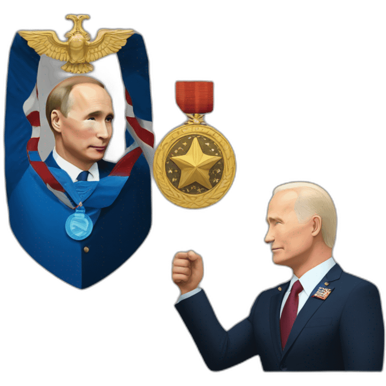 Putin getting medal of honor from Joe Biden emoji