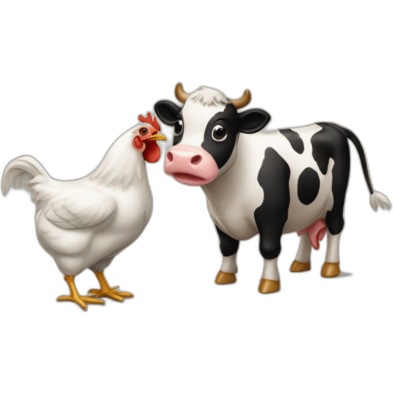 I saw a chicken and a cow at the farm emoji