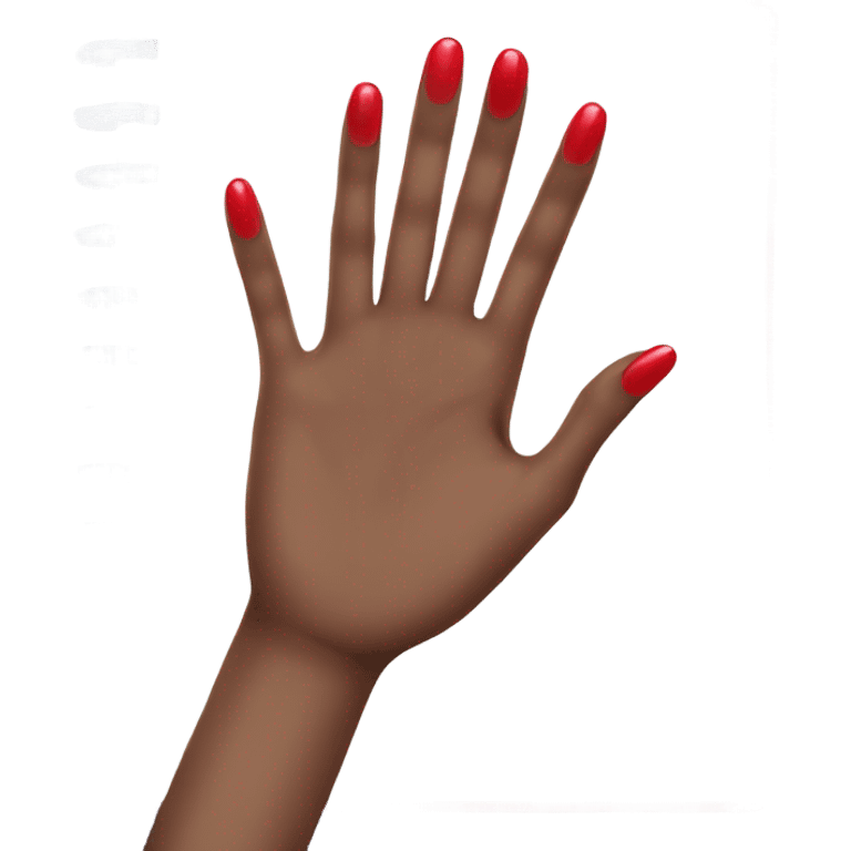 a hand with a red manicure on five fingers lies on top of a dark blue diary emoji