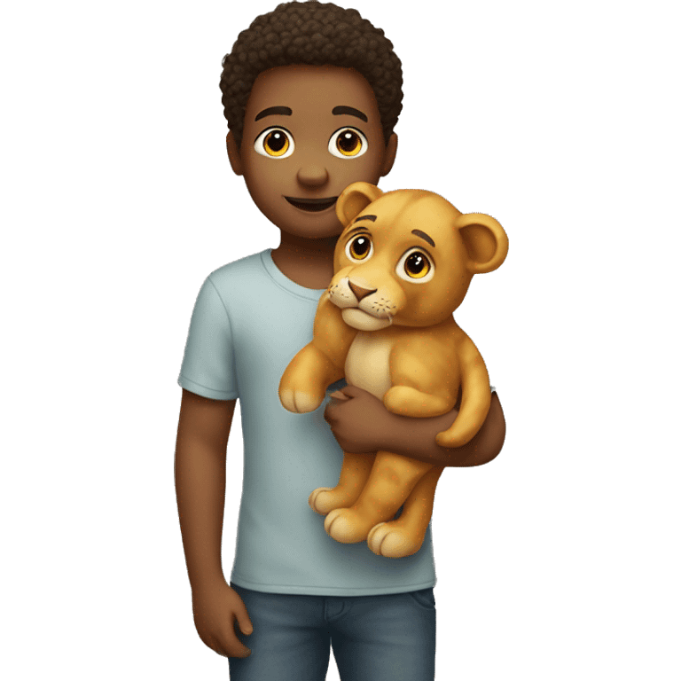 little boy holding stuffed lion emoji