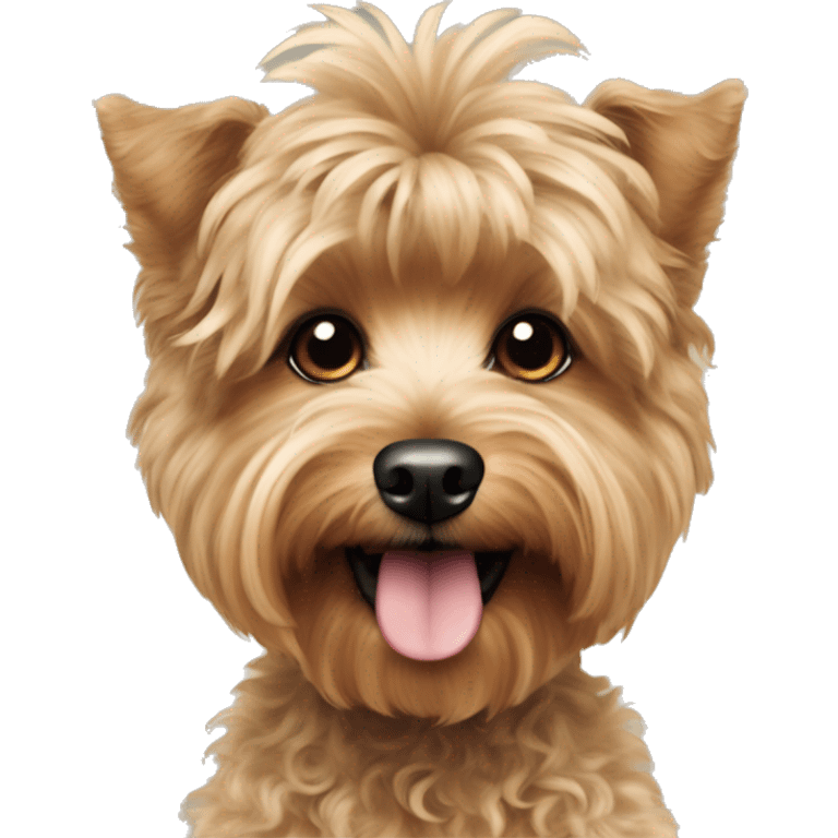 Yorkie poodle mixed dog with curly hair body and very fluffy emoji