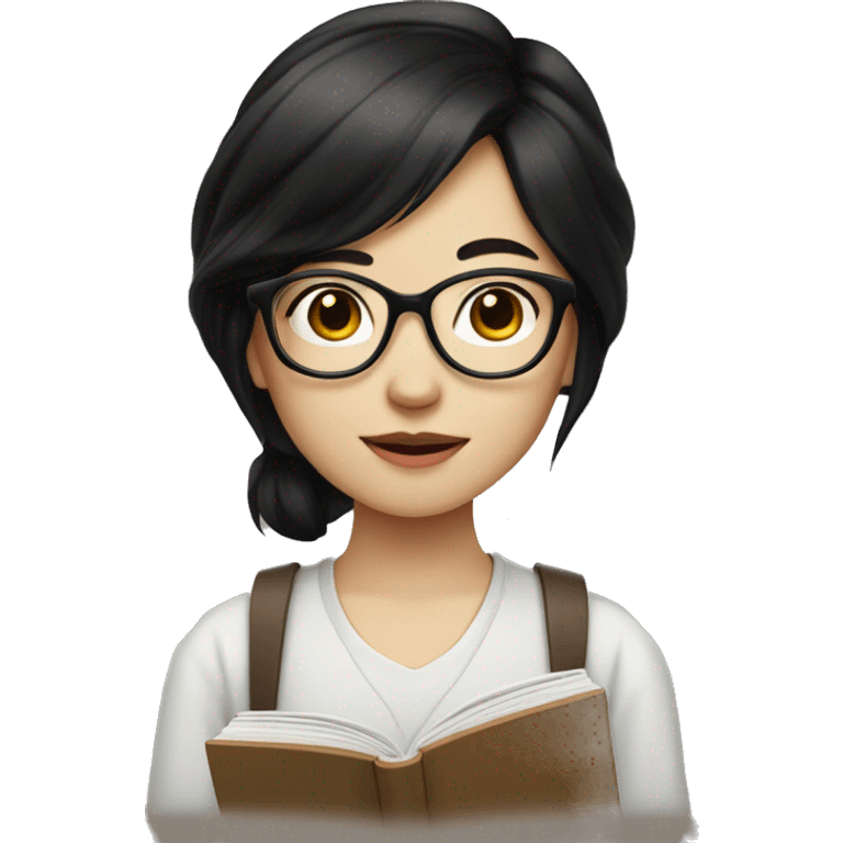 pale face asian girl with nerd glasses and black hair with book emoji