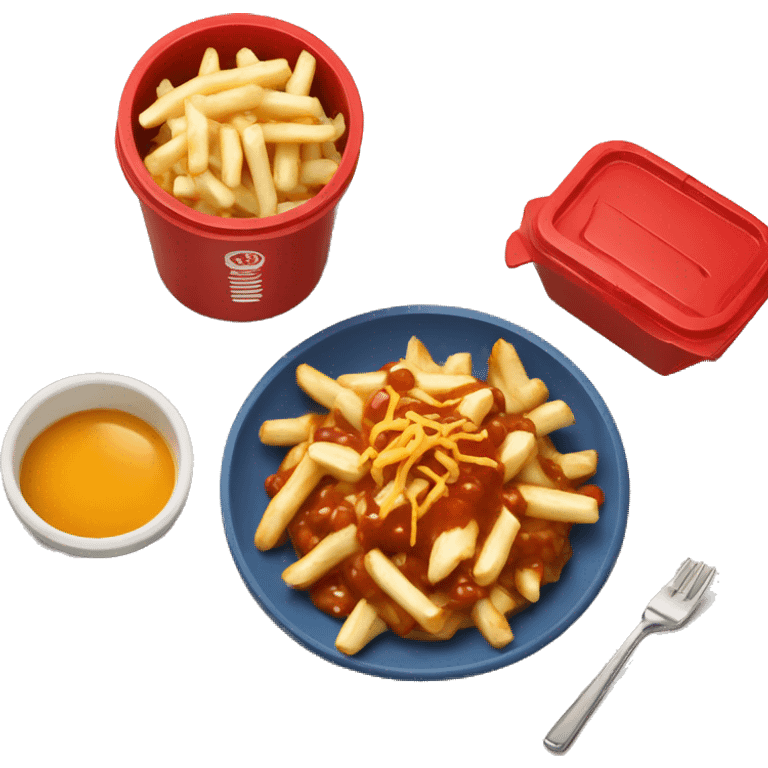 Poutine with red container add cheese and gravy emoji