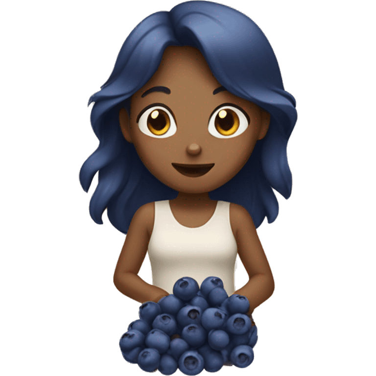 Tan girl standing eating blueberries  emoji