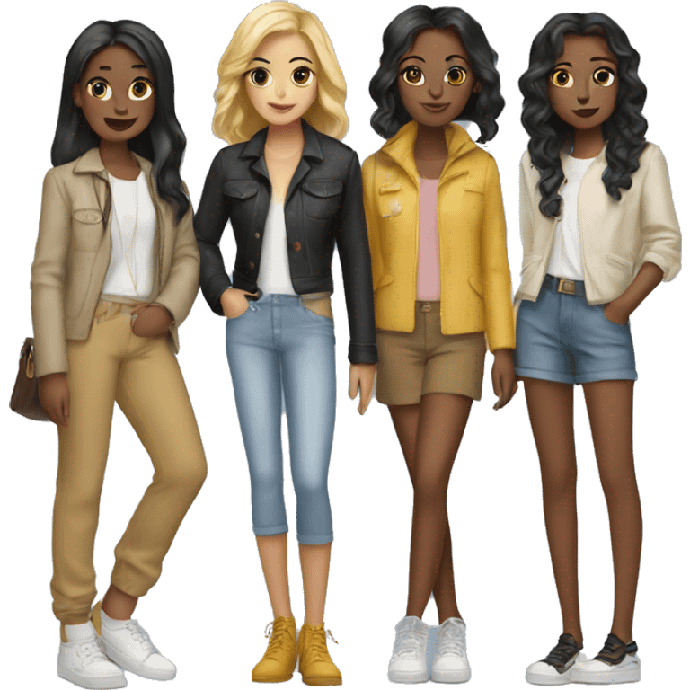 four girls in stylish shoes emoji