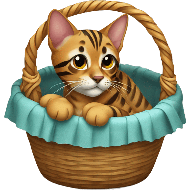 Bengal cat in basket  emoji