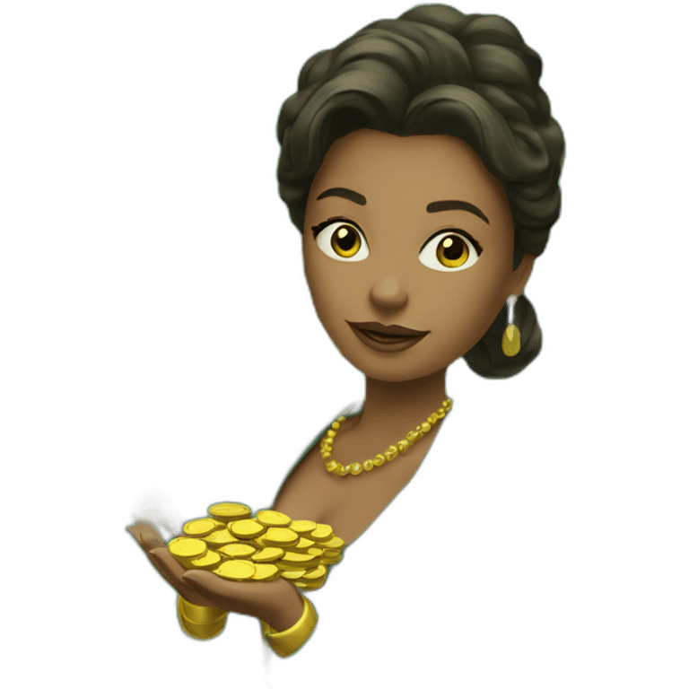 Posh-woman-with-green-suit-holding-golden-coins emoji